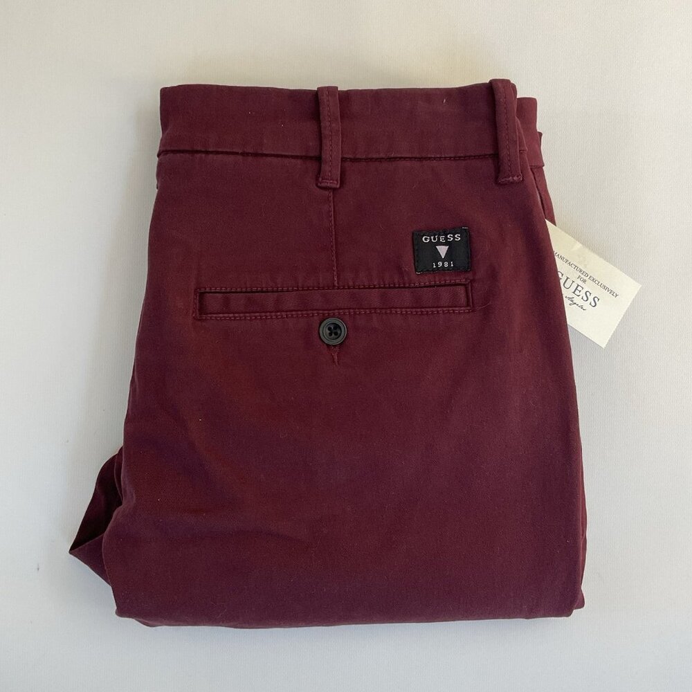 Guess Men’s Twill Chino Pants Slim Tapered Light Red Stretch Comfort Size 32